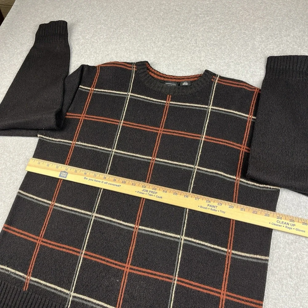VTG Haggar Sweater Mens Large Brown Crewneck Earth Tone Check Pullover Striped